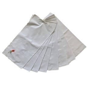 Embroidered Floral Cotton Dinner Napkins Pink Rosebud Cottage Core Vintage